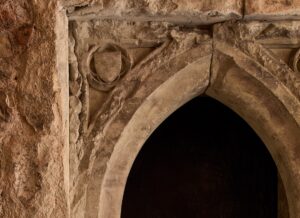 Detail of stone decoration arounnd monastsic cell door