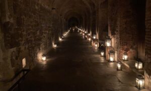 Lanterns along the Norfolk Cloister at the Charterhouse