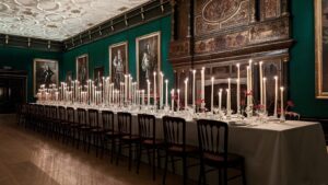 The Great Chamber at the Charterhouse set up fo a dinner event